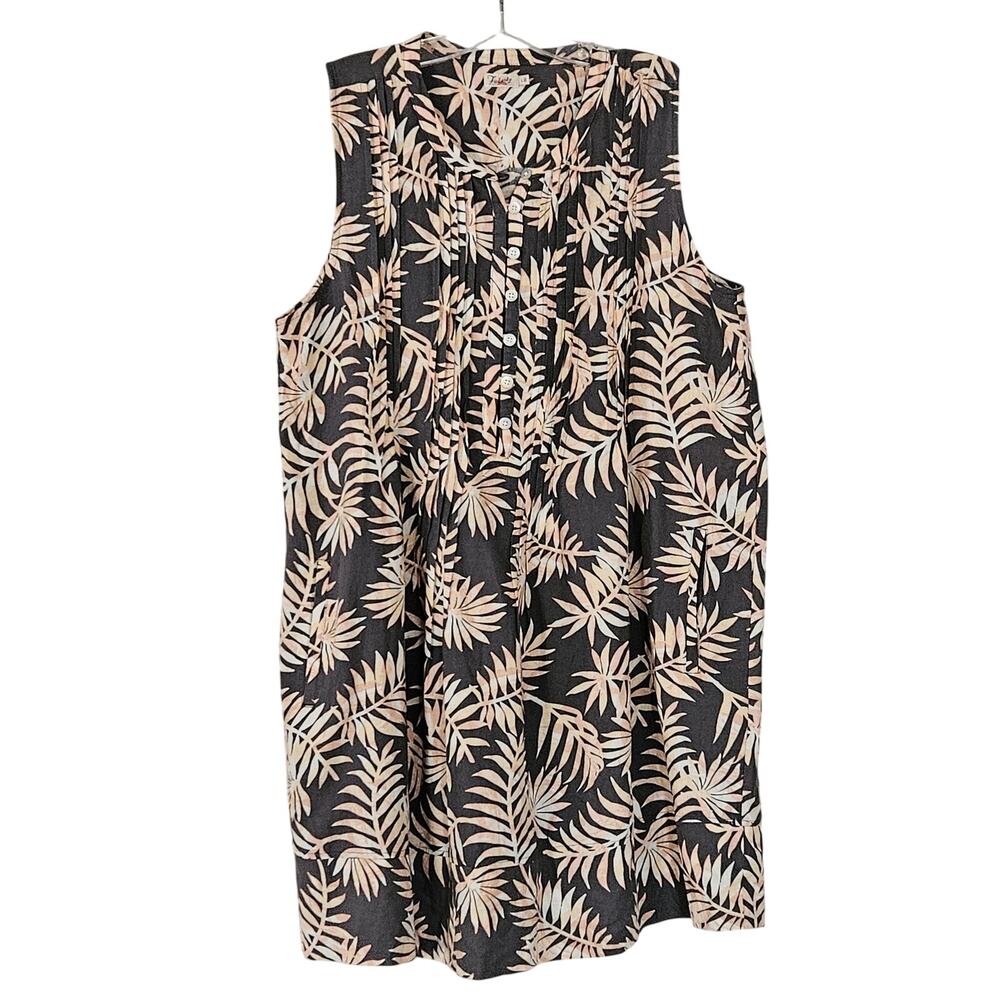Faherty Isha Linen Blend Mini Dress in Tropical Palm Pintuck Bodice Size L EUC - Picture 2 of 9